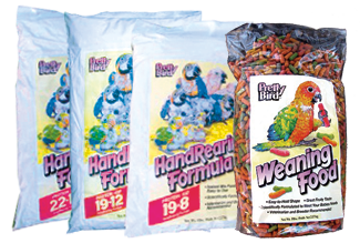 photo of bags of Pretty Bird Baby Bird Foods, HandRearing Formulas and Weaning Food