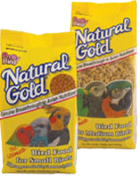 photo of bags of Pretty Bird Natural Gold for Small Birds and Pretty Bird Natural Gold for Medium Birds 