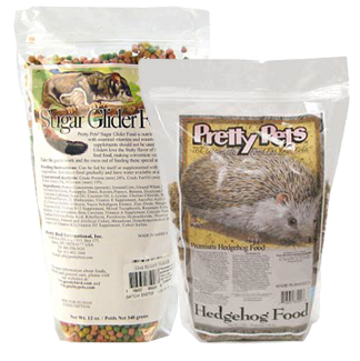 photo of bags of Pretty Pets Sugar Glider Food and Hedgehog Food